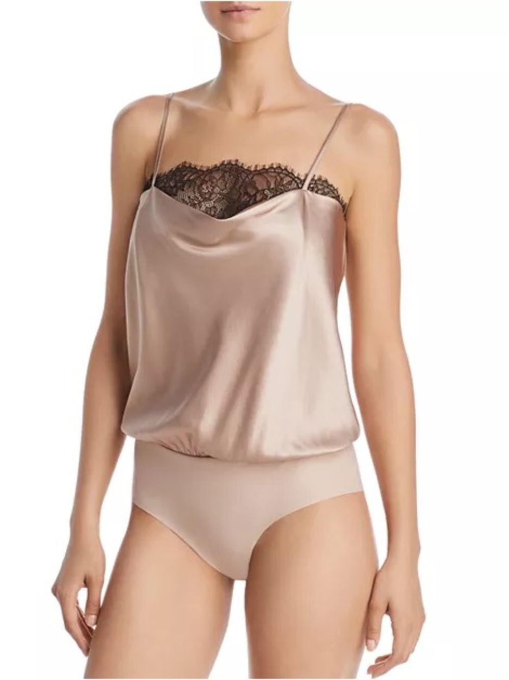 Cami NYC Romy Lace Trimmed Draped Silk Bodysuit in Rose Dust size M - Picture 2 of 7